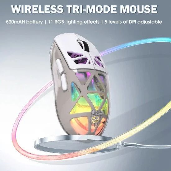 ONIKUMA CW930 RGB Tri-Mode Wireless Gaming Mouse White, Black