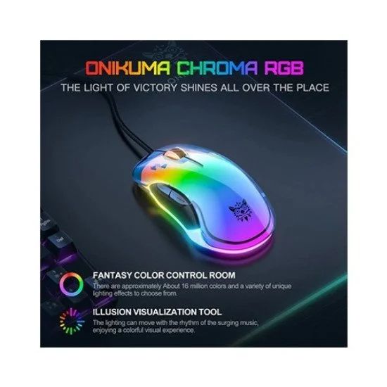 ONIKUMA CW925 12800 DPI RGB Backlit Wired Transparent Gaming Mouse