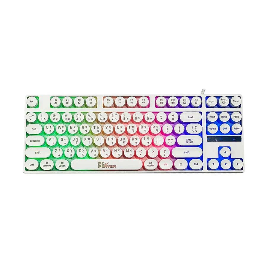 Pc Power K87 RGB White Wired Gaming Keyboard with Bangla
