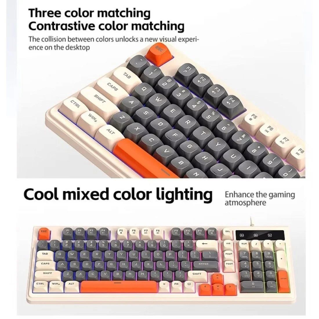 T-WOLF T13 Mixed Color Keycaps Gaming Keyboard