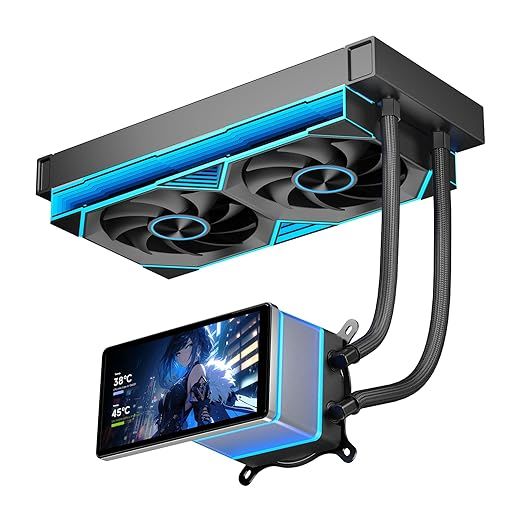 PF 240 CPU Water AIO Cooler Liquid Cooling|5.5-inch LCD Magnetic Screen|360mm ARGB Infinity Mirror 2000RPM PWM Fan|Lower Noise ≤30DBA|for LGA1851/1700/1200/115X/AM4/AM5(Black)