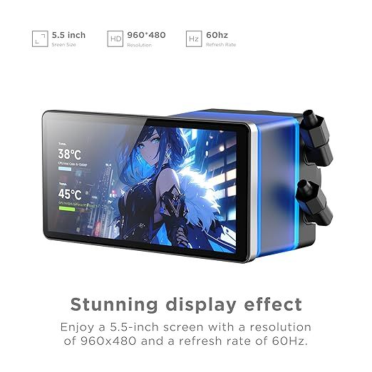 PF 240 CPU Water AIO Cooler Liquid Cooling|5.5-inch LCD Magnetic Screen|360mm ARGB Infinity Mirror 2000RPM PWM Fan|Lower Noise ≤30DBA|for LGA1851/1700/1200/115X/AM4/AM5(Black)