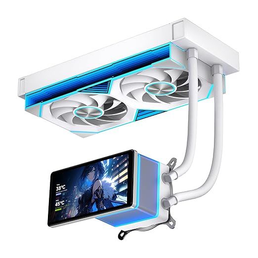 PF 240 CPU Water AIO Cooler Liquid Cooling|5.5-inch LCD Magnetic Screen|360mm ARGB Infinity Mirror 2000RPM PWM Fan|Lower Noise ≤30DBA|for LGA1851/1700/1200/115X/AM4/AM5(White)