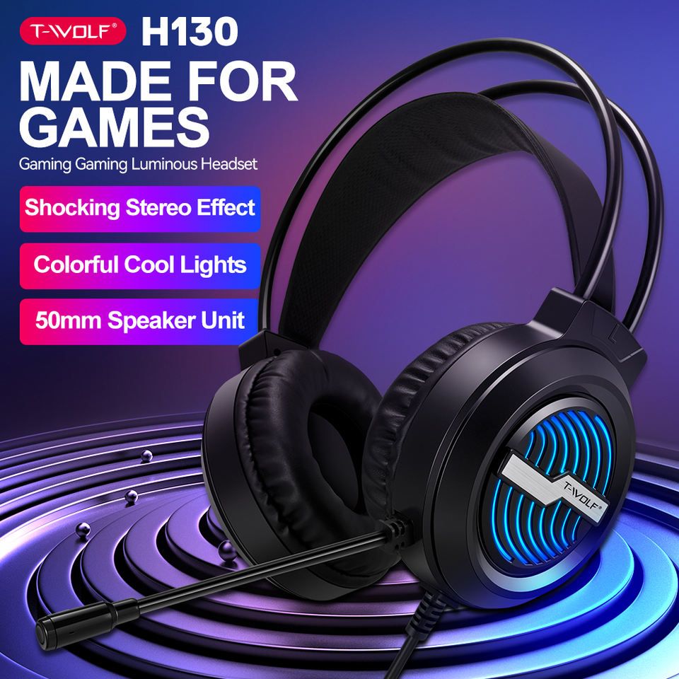 T-WOLF H130 Gaming Headset Headphones 3D Surround Sound Usb Wired Noise Cancelling Auriculares Gamer Gaming Headset