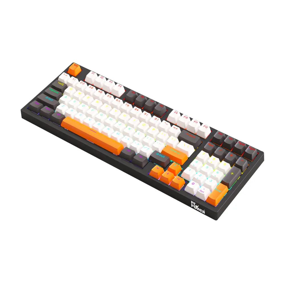 PC Power K98 RGB White Hot Swappable Mechanical Keyboard black+white+orange