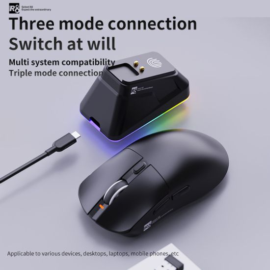 R8-G313 Tri Mode Charging 12800DPI Lightweight RGB Gaming Mouse