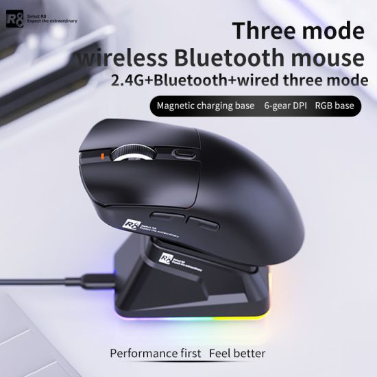 R8-G313 Tri Mode Charging 12800DPI Lightweight RGB Gaming Mouse